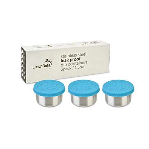 LunchBots 1.5oz Leak Proof Dips Condiment Containers - Set of 3 (1.5 oz) - Spill Proof in Bags and Bento Boxes - Food Grade Stainless Steel and Silicone Lids - Dishwasher Safe - Aqua Set