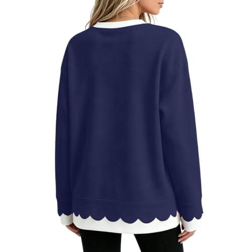 Crew Neck Sweatshirts Women Cute Y2k 2 in 1 Oversized Scalloped Sweatshirt - image 5