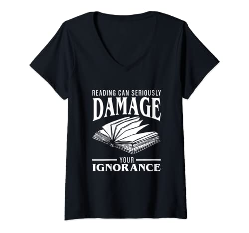 Mujer Lectura Nerd Libros Amante Bookworm Literatura Library Reader Camiseta Cuello V