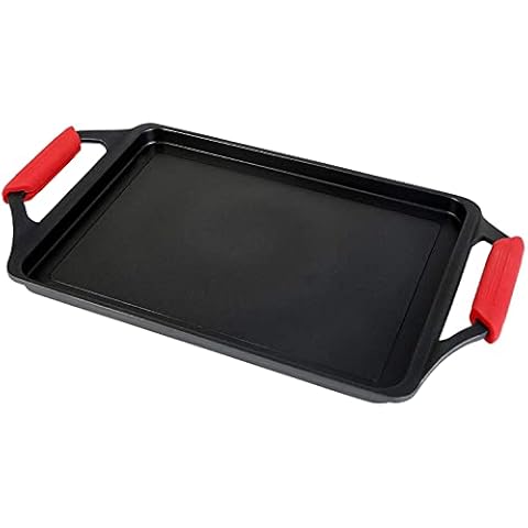 WECOOK! Ecostone Grillplatte, Induktion Griddle-Pfanne 37 X 25 cm, Aluminiumguss, Antihaftbeschichtung XTRA DUPONT Ökologisch PFOA-frei, 5mm Dicke, Silikongriffe, Vitrokeramik Cover