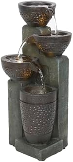 Alpine Corporatio 14" Tall Stoned Jar Cascading Water Fountain with LED Lights, Elegant Tabletop Water Feature for Home, Office, Living Room, and Bedroom Decor, Gray