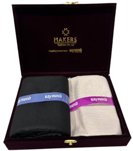 Image of Raymond Makers Men's Shirt & Trouser Fabric Combo with Premium Gift Box | Solid Shirt Fabric with Formal Trouser Fabric | Unstitched Dress Material for Office & Formal Wear