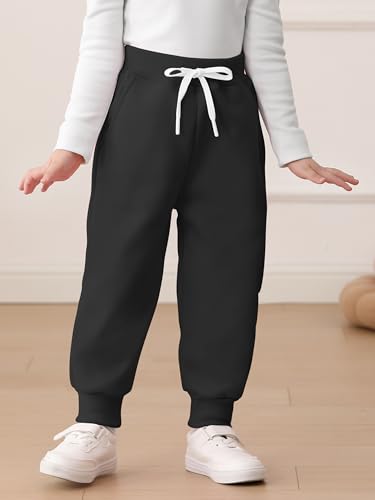 Image of Resinta 3 Pack Toddler Girls' Fleece Pants Baby Casual Pull On Active Sweatpants Warm Joggers with Pockets Drawstring