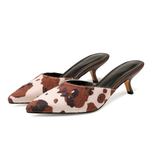 Image of Riekhany Women Kitten Heels Mules Closed Pointed Toe Slip on Stiletto Pumps