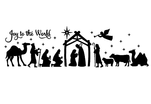 Joy To The World Vinyl Wall Decal Nativity Scene Wall Art Stickers Christian Decor Mantel Christmas Holiday Decor Ll2422 (Black) #TOP20