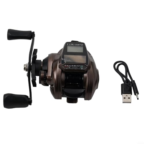 Dolvitrny Carrete digital de cebo con contador de línea y alarma de mordida, relación de transmisión 6.3:1, USB recargable, carrete de pesca de aleación de aluminio para rafting y fundición