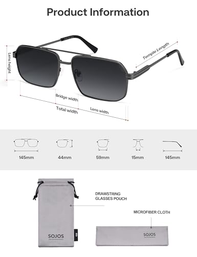 Image of SOJOS Retro Polarized Square Sunglasses for Women Men Vintage Large Double Bridge UV Protection Metal Sun Glasses SJ1246