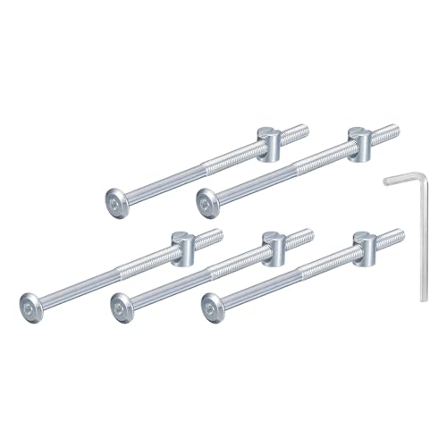 QUARKZMAN 5 Stück Sechskantschrauben Bolzen mit Fassmuttern, M6 x 110mm Sechskantmöbelbettbolzen mit Schraubenschlüssel für Stühle und Kinderbetten, Silber