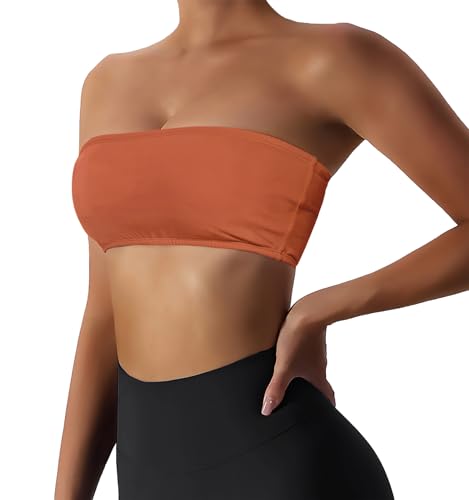 Image of Boudaner Women's Padded Bandeau Sports Tube Top Bra Strapless Yoga Bralette