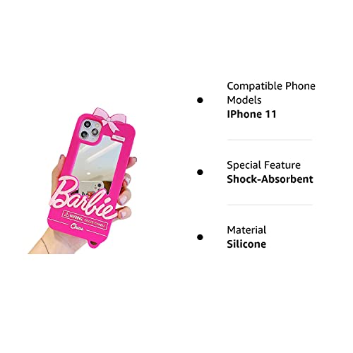 Longsun Cute Kawaii Pink Retro 3D Novelty Case Compatible For Iphone 11 - Silicone Protective Gel Back Cover With Make Up Mirror For Teens Girls #TOP7