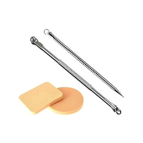 Image of Stainless Steel Blackhead Remover Needle Tool with Foundation Puff, 2-Piece Set