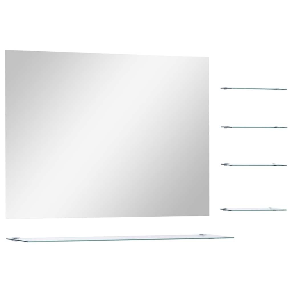 KGHFDVB Silver Rectangular Wall Mirror with 5 Shelves, Tempered Glass Bathroom Mirror for Living Room or Bedroom, 80x60 cm