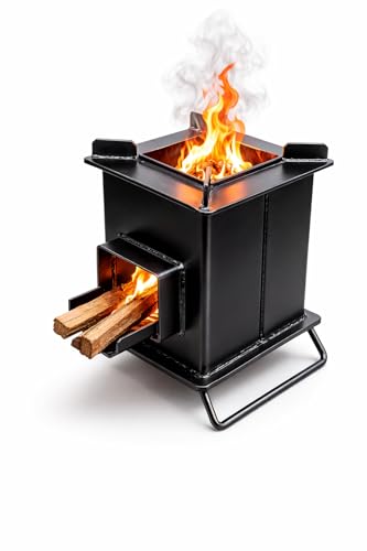 Image of Wood Fired Rocket Stove Smokeless for Home & Large Family | Lakdi Ka Mitti Ka Chulha Angeethi Sidgi | Outdoor Cooking Picnic Camping Hiking Barbeque BBQ | Heavy Duty Metal