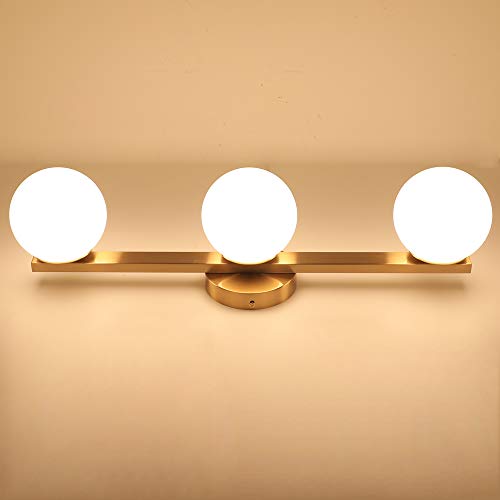 Joosenhouse Modern Bathroom Vanity Light Fixtures 3-Light With Milky Glass Shade Industrial Bath Wall Sconces Lights Fixture Over Mirror Vintage Bedroom Living Room Lighting Lamps Brass Gold Finish #TOP5