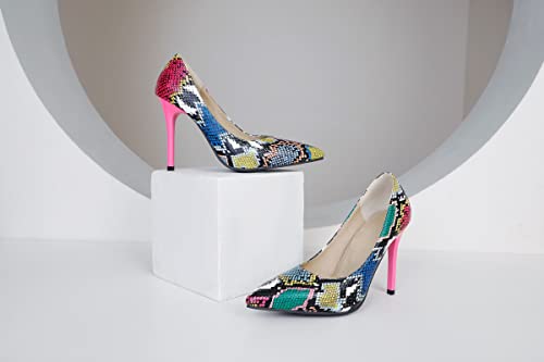 Women's Sexy Snakeskin Pointed Stiletto Closed Toe High Heels Shoes for Women Slip on Dress Casual Pumps2