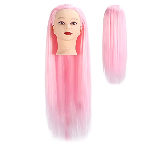 Head Model Practice Wig, Pink Long Hair, Mannequin Head, High Temperature Hairdressing Hair Styling Training Head for Student Beauty Teachers