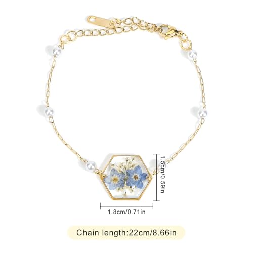 Forget-Me-Not Pressed Flower Bracelet | Handmade Jewelry | Forget-Me-Not and Queen Anne's Lace Bracelet for Women2