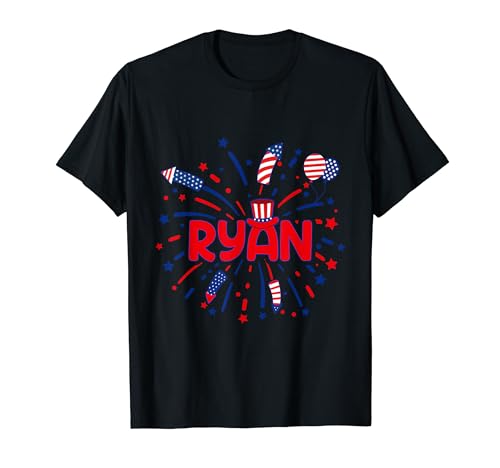 Firework Pride USA 4th of July Flag Name Ryan T-Shirt