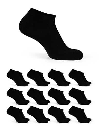 Basic Treasure Lot de 12 paires de socquettes de sport unisexes – Coton respirant – Chaussettes basses – Noir – Taille 39-42
