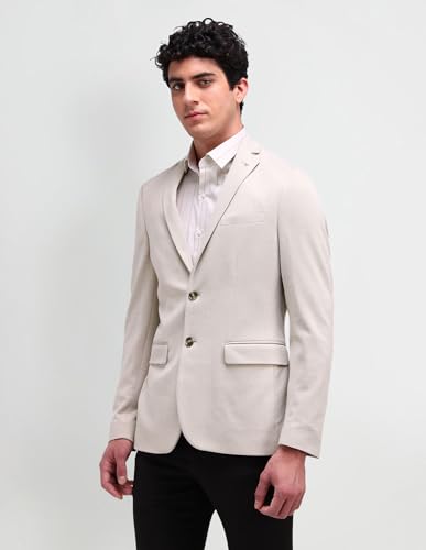 Image of Arrow Knitted Mens Blazer - Self-Design Striped Pattern, Five Pockets, Double-Vented Back Hem Stylish Blazer for Men
