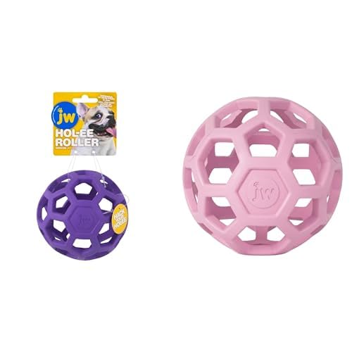JW Pet HOL-ee Roller Dog Toy Puzzle Ball Bundle - 2 Pack Natural Rubber Medium 4 5 Inch