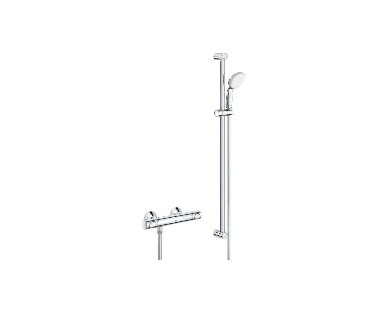 GROHEPrecision Flow – Wall Mounted Exposed Thermostatic Mixer Shower Set (Shower Rail 92 cm, 1-Spray Hand Shower 10 cm, Shower Hose 1.75 m, Safety Button 38° C, Water Saving Button), Chrome, 34842000