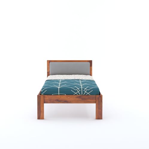 Image of BM WOOD FURNITURE Wooden Single Bed Without Storage | Single Cot Wooden Palang | Space Saving Single Size Bed for Bedroom | Solid Sheesham Wood | Honey Finish