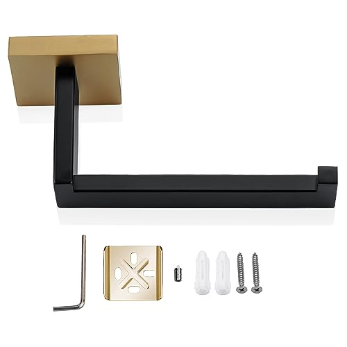 Image of TURS 3-Piece Bathroom Towel Holder Set Black and Brushed Gold Bath Towel Ring Set Toilet Paper Holder Towel Hook,Q7010BKLSJ