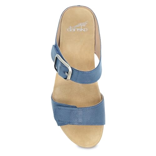 Image of Dansko Tanya Slip-On Wedge Sandal for Women - Cushioned, Contoured Footbed for All-Day Comfort and Support - Hook & Loop Strap with Buckle Detail - Lightweight Rubber Outsole