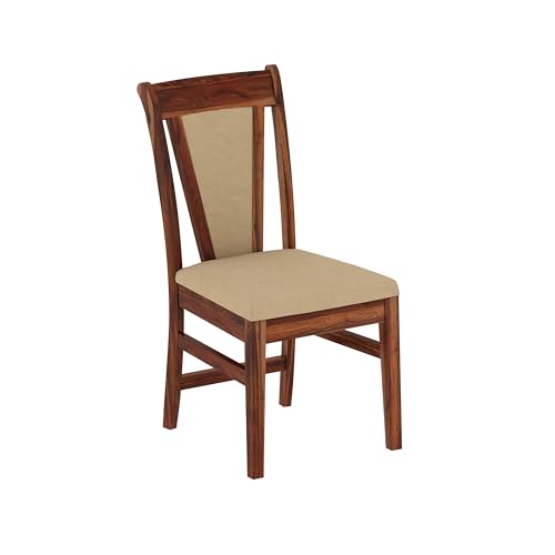 Image of Solid Wood 6 Seater Dining Table | Sheesham Wood Six Seater Dining Table with Cushion Chairs | Wooden Furniture Dinner Table with 6 Chairs | Natural Finish with Cream Upholstery