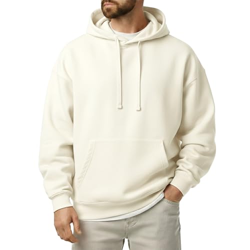 Ohoo Men's Loose Fit Pullover Hoodie Lightweight Long Sleeve Sweatshirt with Brushed Fleece Soft Lining
