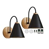 civaza 2-Pack Wall Light Bedside Lamp,Led Remote Control Battery Operated Indoor Wireless Black Wall