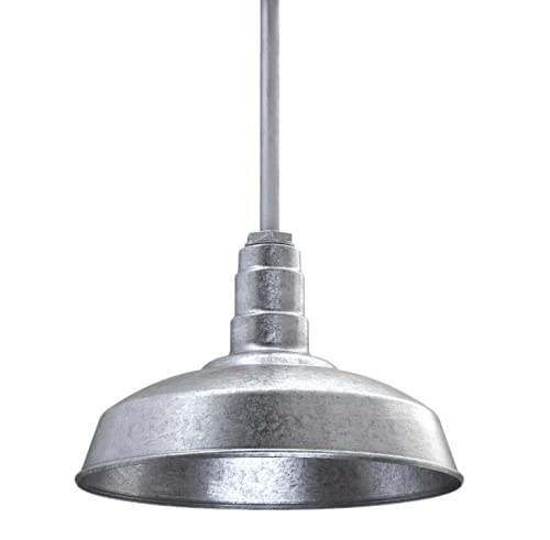 Image of Steel Lighting Co. Carson Barn Light | Ceiling Mounted Pendant | 16 inch Dome | 12 inch Sloped Stem | Industrial Style Steel Light Made in America | Galvanized Exterior /Galvanized Interior