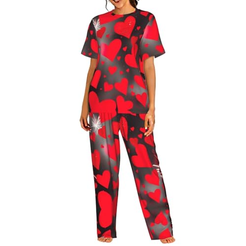 Pyjama 2 pièces femme avec pantalon long et haut manches courtes imprimé feu d'artifice S-3XL
