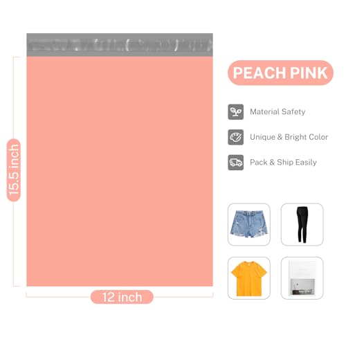 Image of Metronic Poly Mailers 12x15.5 200 Pack Self-Seal Shipping Bags, Peach Pink | Strong Adhensive, 2Mil Thick, Waterproof, Tear-resistant, Mailers Poly Bags Shipping Envelopes for Clothes and Small Business