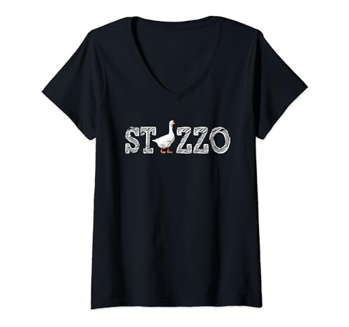 Womens St Goose Zzo Who Greets You? Rebus Funny Goose V-Neck T-Shirt