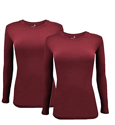 Natural Uniforms Women's Long Sleeve Tee Shirt Underscrub-2-Pack (X-Large, 2 Pack Burgundy)