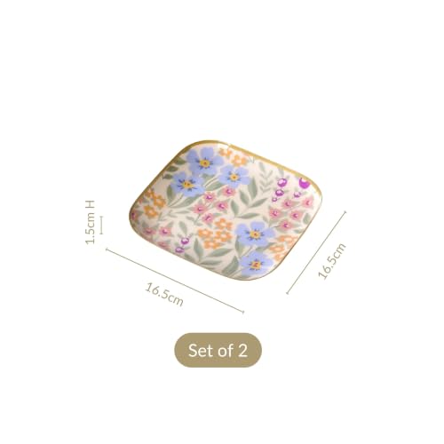 Image of Nestasia Serving Tray Set of 2 with Gift Box - Elegant Floral Print Snacks Plate with Golden Rim for Decoration & Gifting | Food Safe, Rust-Resistant & Premium Finish Platter - Perfect for Home Decor