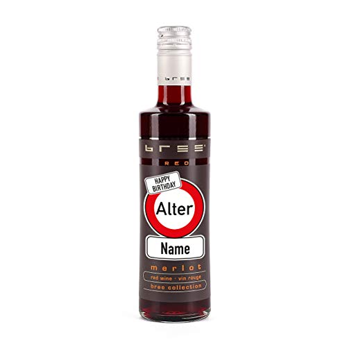 Herz & Heim® Kleines Weingeschenk zum Geburtstag mit persönlichem Aufdruck im Verkehrszeichen Etikett - kleiner Bree Wein (1 x 0.25 l) Rot