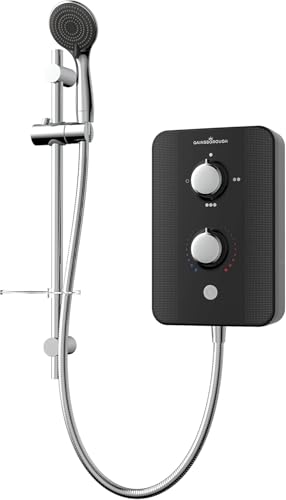 Gainsborough Slim Duo 8.5kW Electric Shower Piano Black 3 Spray Mode Head Adjustable Handset with Hose Rub Clean Nozzles Bathroom IPX4