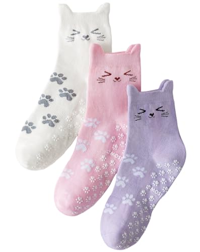 Image of Yawlsow Pilates Grip Socks for Women Cute Yoga Grippy Non Slip Non Skid Cat Socks with Cat Paw Gripper for Barre Workout