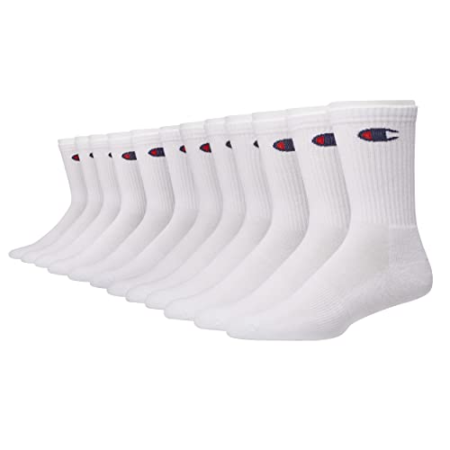 Champion Men's Double Dry Moisture Wicking Crew Socks 6, 8, 12 Packs Availabe, White Ankle C-12 Pack, 6-12