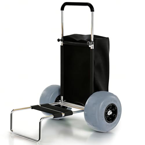 PYY Beach Cart for Sand - Aluminum Foldable Wagon Dolly Buggy with Big Balloon Wheels for Outdoor Shopping Fishing Camping, 13' Large Rolling Tires, Collapsible Storage Bag
