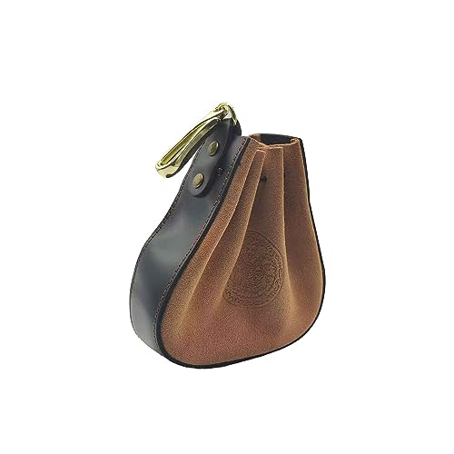 Leather Mini Medieval Pouch, Genuine Leather Drawstring Coin Bag Coin Organizer Credit Card Holder Small Leather Drawstring Pouch Travel Wallet Wristlet Strap Bag for Men Women (Black)