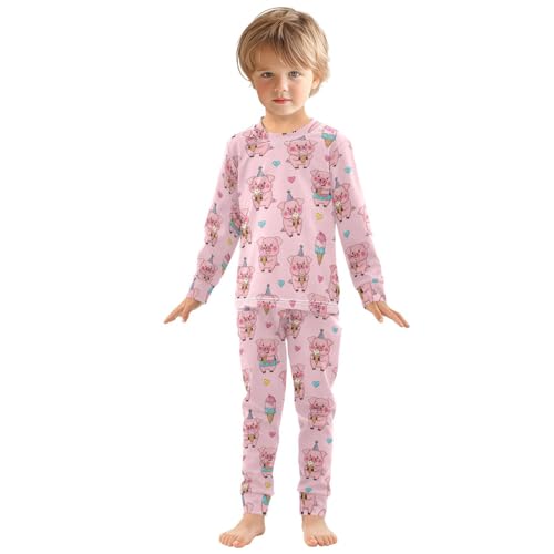 Pajama Sets Long Sleeve Cute Pig Ice Cream Pattern Soft Comfy Sleepwear 2 Piece PJS 3-8T2