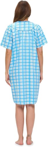 Image of Casual Nights Women's Snap - Front House Dress Short Sleeve Woven Housecoat Duster Lounger Robe with Pockets