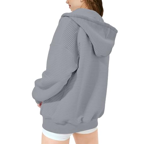 Soft Fleece Ribbed Hoodies for Teen Girls Plain Zip up Hoodie Sweatshirts with Pockets Loose Warm Fall Jacket Kids3