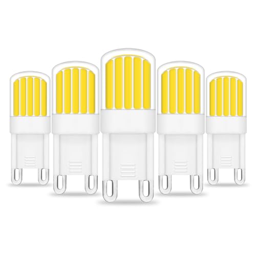 TZHILAN G9 LED Bulbs 2W, 20W-28W G9 Halogen Bulbs Replacement, AC 230V G9 LED Light Bulb Cool White 6000K, Not Dimmable Energy Saving Bulb for Lighting Decor, Chandelier, 5-Pack