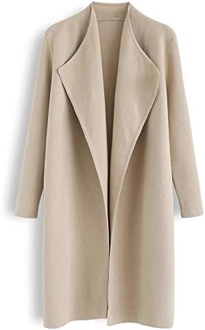 CHICWISH womens Classic Chicwish Women's Turn Down Shawl Collar Open Front Long Sleeve Check Asymmetric Hemline Wool Blend Coat, Brown, Large