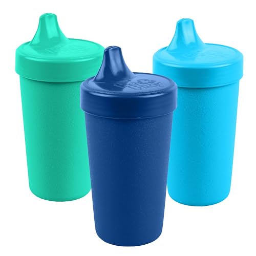 Re-Play Sippy Cups for Toddlers - 10 Oz. Reusable Spill Proof Cups for Kids, Dishwasher/Microwave Safe - Made in USA - Set of 3-3.13" x 6.25" - A True Blue
